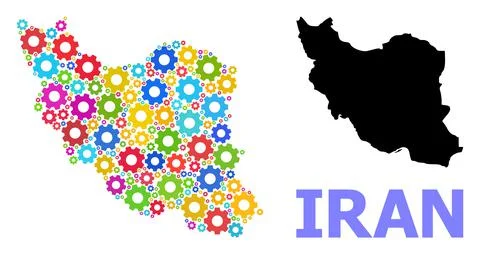Engineering Composition Map of Iran with Bright Cogs Stock Illustration
