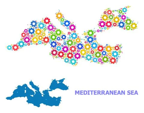 Engineering Composition Map of Mediterranean Sea of Colorful Gear wheels Illustrazione stock