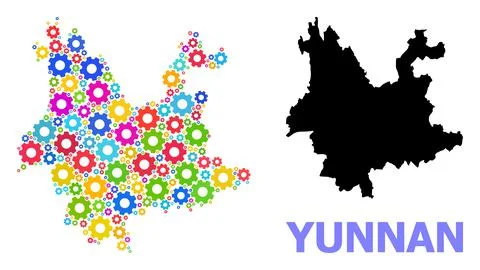 Engineering Composition Map of Yunnan Province with Bright Gears Stock Illustration