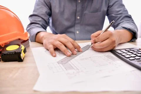 Engineering concept. The engineer is working in the office. Engineers are des Stock Photos