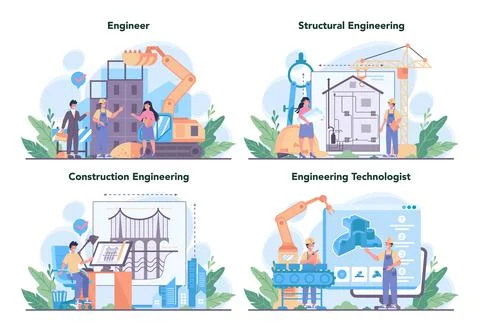 Engineering concept set. Technology and science. Professional occupation Stock Illustration