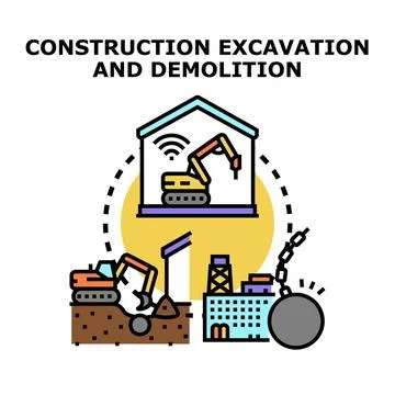 Engineering construction, excavation, and smart demolition works Stock Illustration