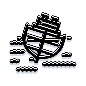 Engineering design depicting a ship navigating rough seas Illustrazione stock