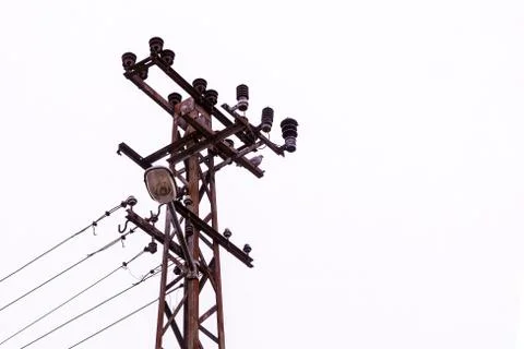 Engineering design electrical tower high on white background copy space Foto stock