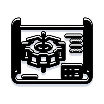 Engineering design plan showing mechanical components drawing Stock Illustration