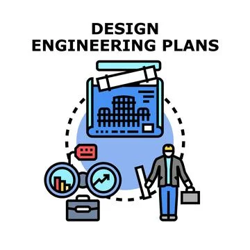 Engineering design plans developing construction project strategy Stock Illustration