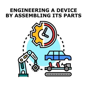 Engineering design process building vehicle with robotic arm Stock Illustration