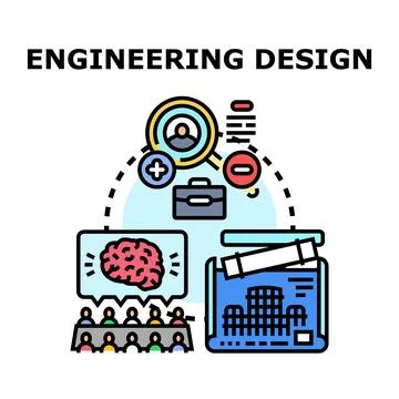 Engineering design process with team meeting and project planning 스톡 일러스트