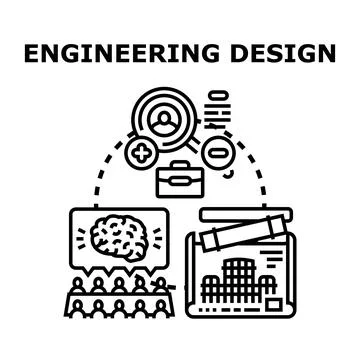 Engineering design process with team meeting and project planning Stock Illustration