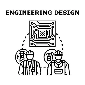 Engineering design process with workers and circuit board Stock Illustration