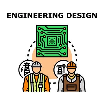 Engineering design process with workers and circuit board Stock Illustration