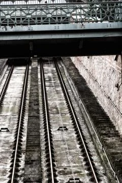 Engineering design tinted background funicular way uphill traditional transpo Stock Photos