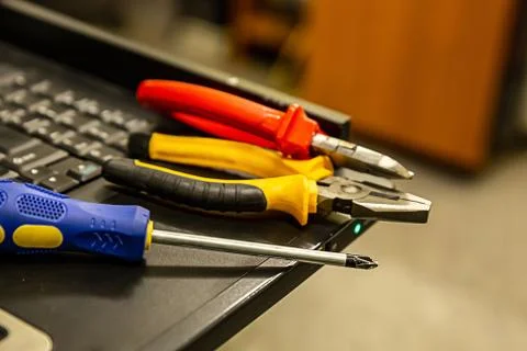Engineering design tools and accessories computer repair screwdriver pliers Foto stock