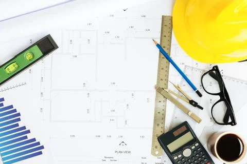 Engineering desk on top view Foto stock