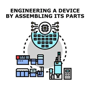 Engineering device development process and automation concept Illustrazione stock