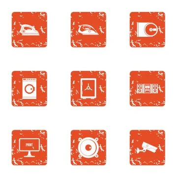 Engineering device icons set, grunge style Illustrazione stock
