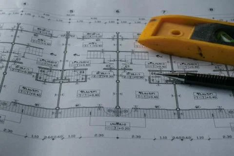 Engineering diagram blueprint paper drafting project sketch architectural,s.. Stock Photos