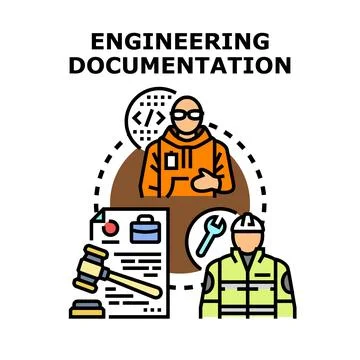 Engineering documentation process featuring diverse professionals Stock Illustration