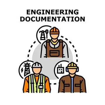 Engineering documentation process presenting team collaboration Stock Illustration