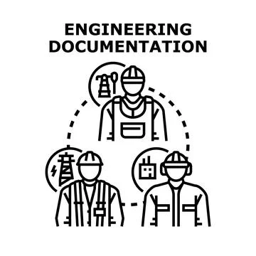 Engineering documentation process presenting team collaboration Stock Illustration