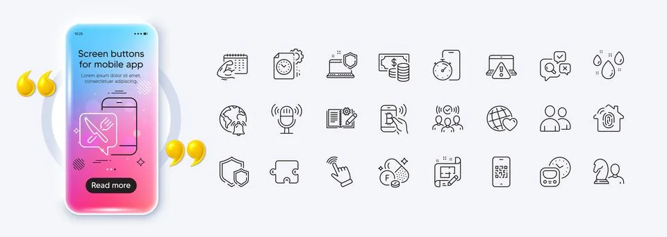 Engineering documentation, Rainy weather and Cursor line icons for web app Stock Illustration