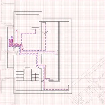 Engineering draft of heating system the house. 스톡 일러스트
