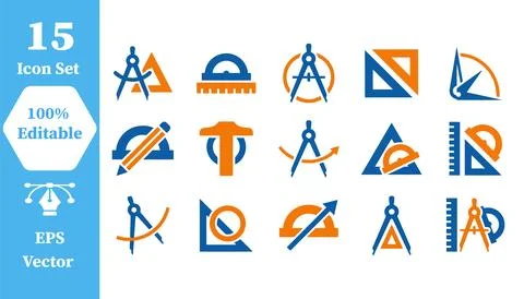 Engineering drafting and geometry tool icon set with engineering, drafting Ilustração Stock