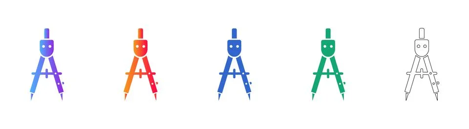 Engineering Drafting Compass Icon Set Stock Illustration