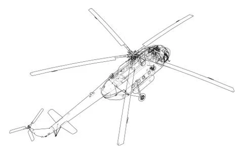 Engineering drawing of helicopter Illustrazione stock