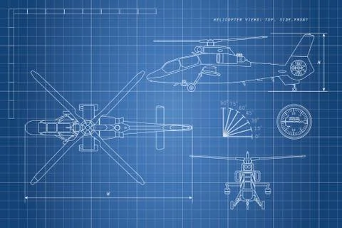 Engineering drawing of helicopter. Stock Illustration