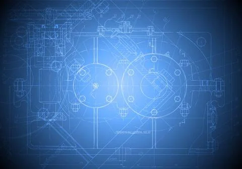 The engineering drawing of a reducer on blue background. Eps 10 vector The... Foto stock