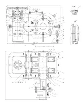 The engineering drawing of a reducer on white background The engineering d... Foto stock