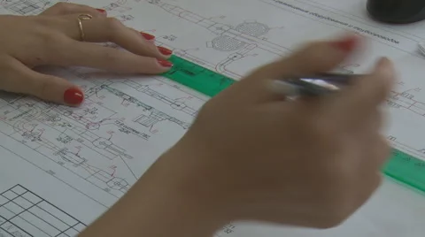 Engineering drawing. Ruler and pencil. Stock Footage 42379365