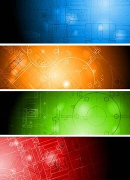 The engineering drawing on vibrant banners. Eps 10 vector The engineering ... Foto stock