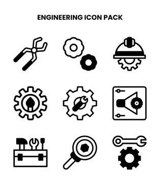 Engineering DuoTone Set Icons Pack Stock Illustration