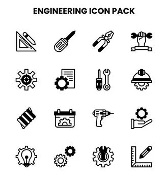 Engineering DuoTone Set Icons Pack Stock Illustration