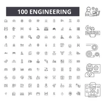 Engineering editable line icons, 100 vector set, collection. Engineering black Stockillustratie