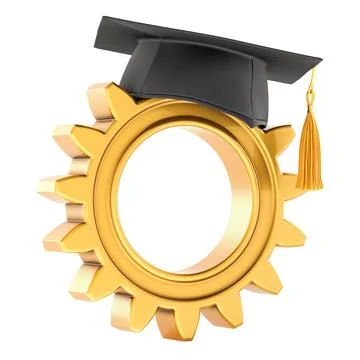 Engineering Education, concept. Gearwheel with education hat. 3D rendering Stock Illustration
