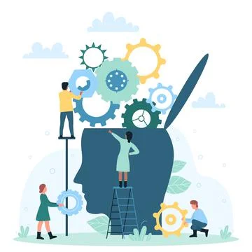 Engineering, effective organization of processes and technical support with tiny Illustrazione stock