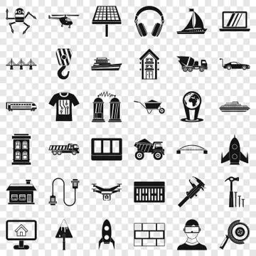 Engineering equipment icons set, simple style Stock Illustration
