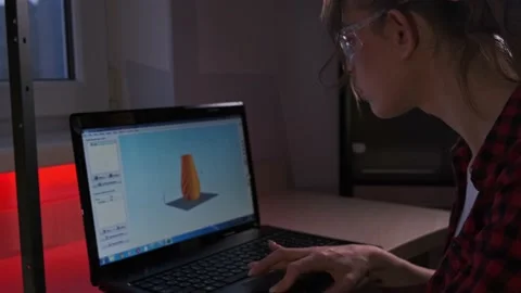 Engineering female student using 3D printer. Creative STEM girl designer 3d Stock Footage 154212836