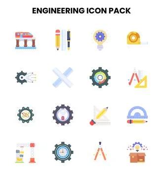 Engineering Flat Bundle Icons Pack Stock Illustration
