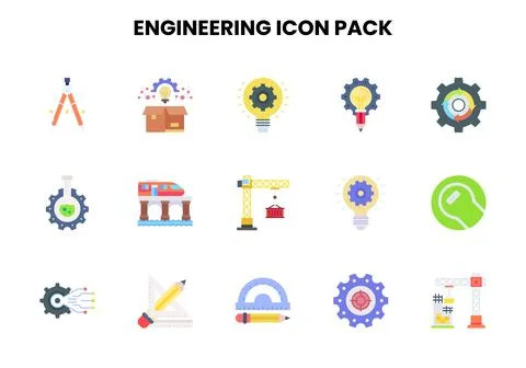 Engineering Flat Collection Icons Pack 스톡 일러스트