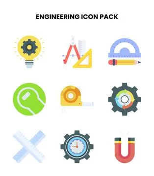 Engineering Flat Design Icons Pack Stock Illustration
