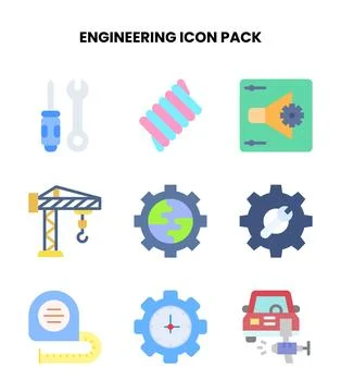 Engineering Flat Graphics Icons Pack Stock Illustration