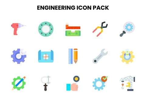 Engineering Flat Icons Pack Illustrazione stock