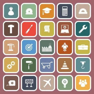 Engineering flat icons on red background Stock Illustration