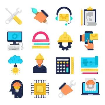 Engineering flat icons set 库存插图