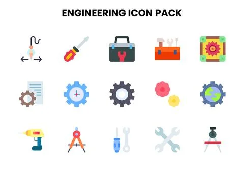 Engineering Flat Set Icons Pack Stock Illustration
