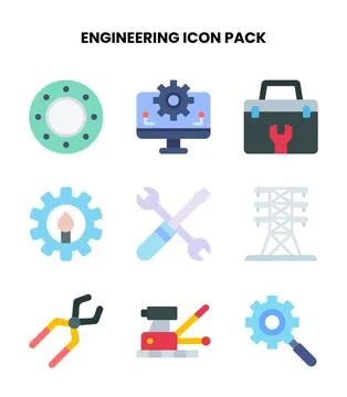 Engineering Flat Set Icons Pack 스톡 일러스트